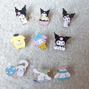 Lot of 9 SANRIO friends pins - Kuromi, My Melody, Cinnamoroll, Pompompur…